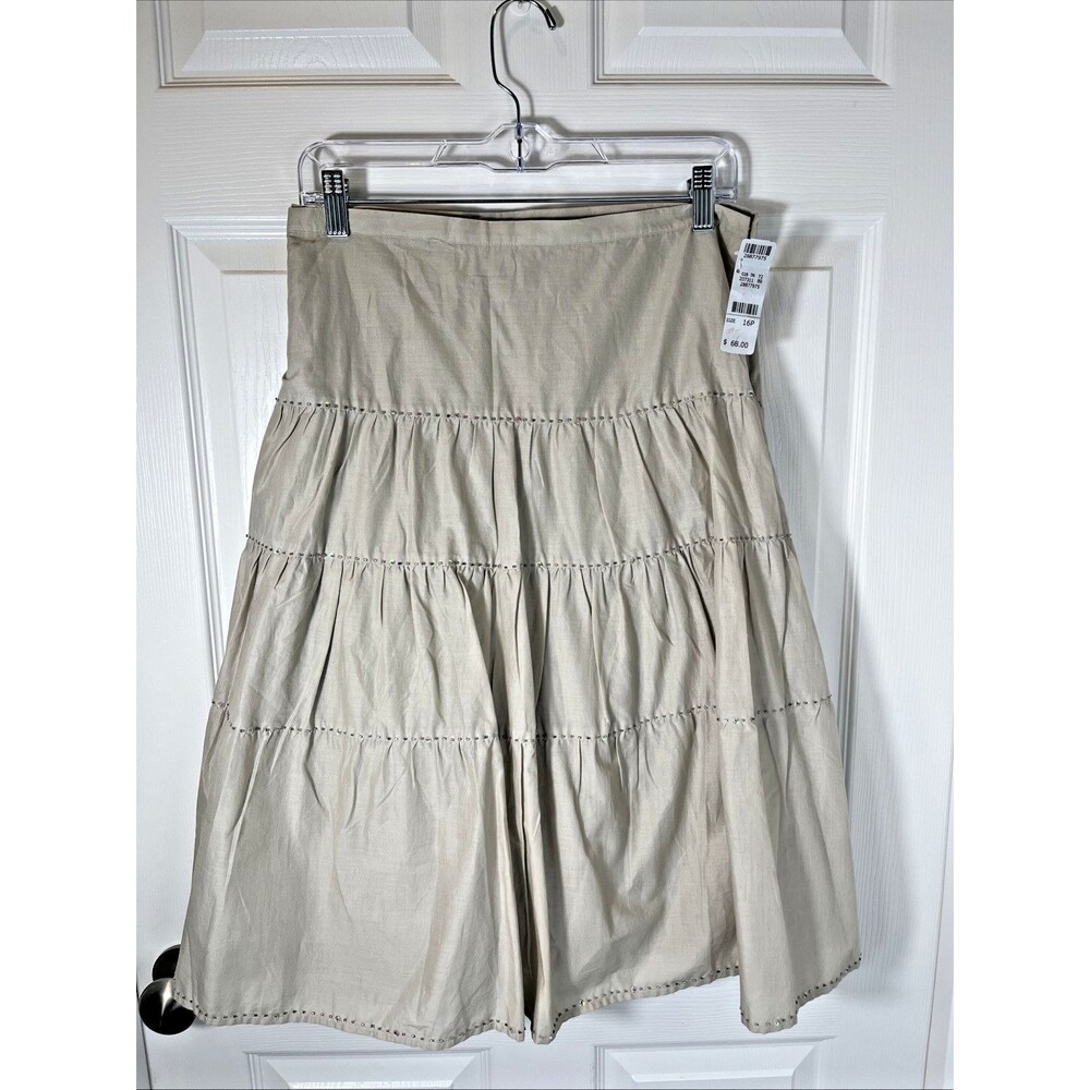Talbots Women’s 16W Beige Tiered A-Line Midi Skirt Cotton Classic Flowy NWT